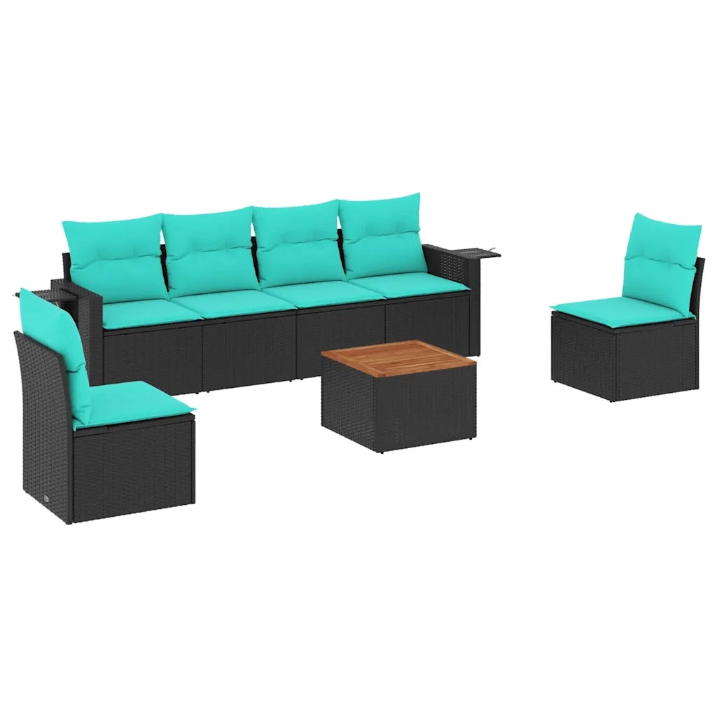 Set Divani da Giardino 7 pz con Cuscini Nero in Polyrattan 3224510