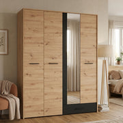Armadio Camera da Letto Lisio, Guardaroba Grande un Cassetto, 157.5x203.5h cm Marrone Rovere Nodi
