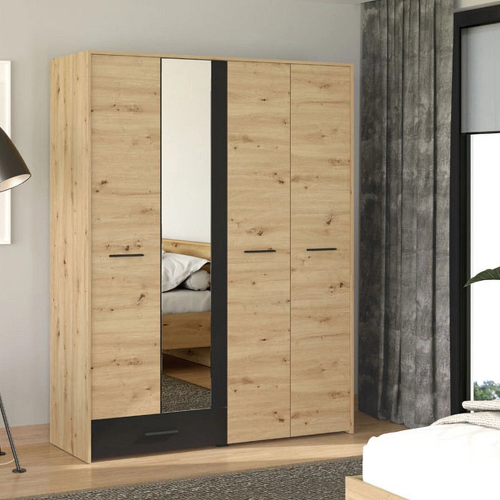 Armadio Camera da Letto Lisio, Guardaroba Grande un Cassetto, 157.5x203.5h cm Marrone Rovere Nodi