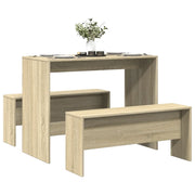 vidaXL Set Tavolo da Pranzo e Panche 3 pz Rovere Sonoma in Truciolato