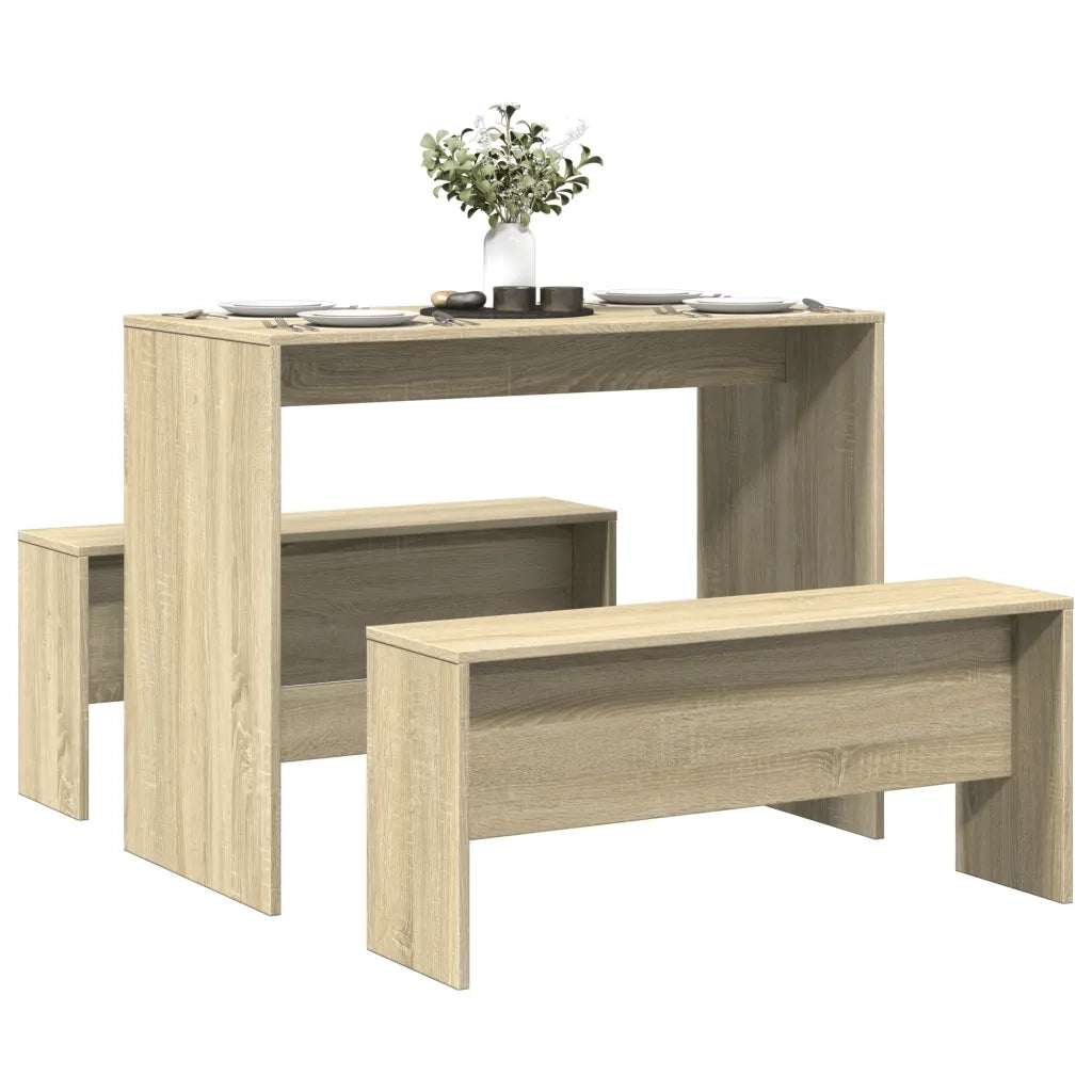 vidaXL Set Tavolo da Pranzo e Panche 3 pz Rovere Sonoma in Truciolato