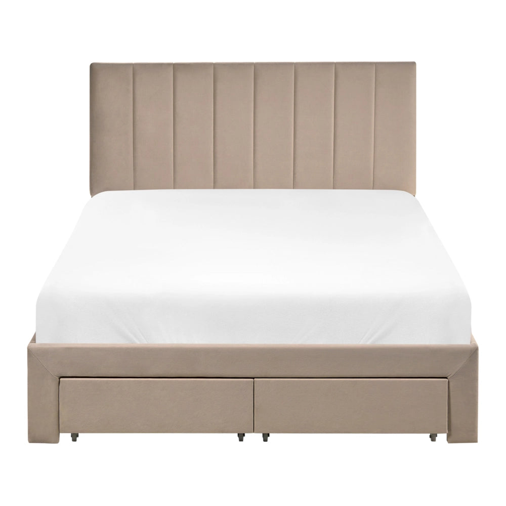 Letto matrimoniale 120 x 200 cm Tortora Rivestimento in velluto 4ft con cassetti Testiera Base a doghe Moderno