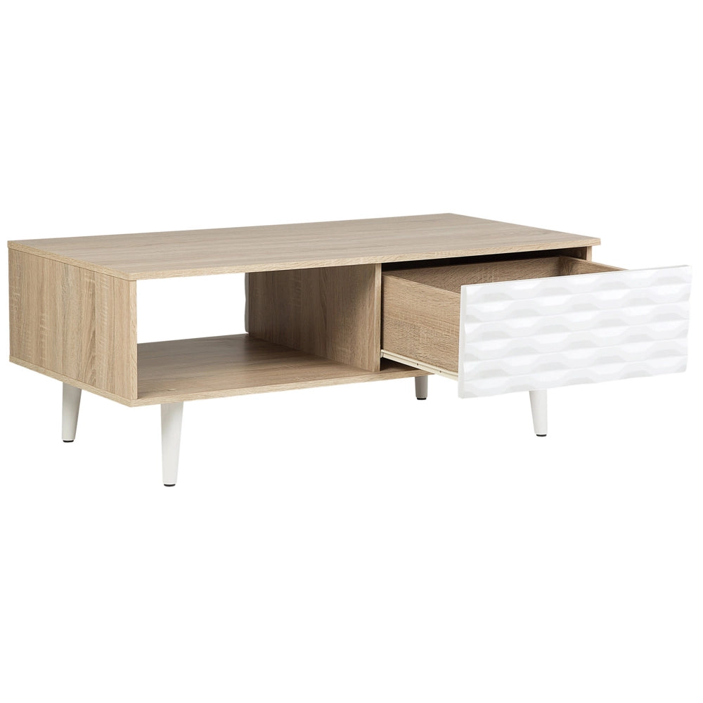 Tavolino in Legno Chiaro e Truciolare Bianco con 1 Cassetto moderno