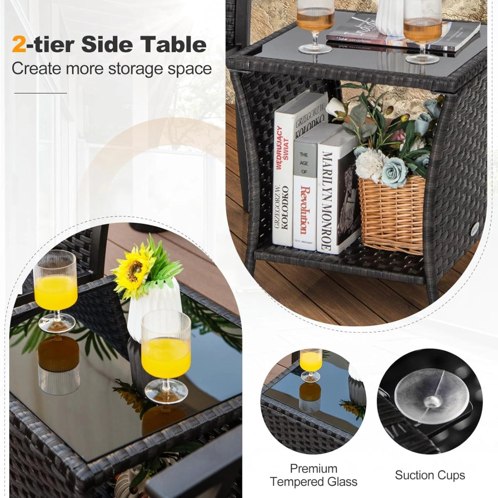 Set di mobili da giardino in rattan, resistenti alle intemperie, mobili da balcone, set di 2 sedie con tavolo, mobili da balcone per 2 persone, set di sedute