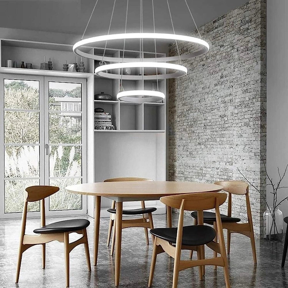 Trade Shop - Lampadario Sospeso Led 72w 3 Cerchi Pendente Rotondo Anelli Bianco Luce 6500k 50293 -