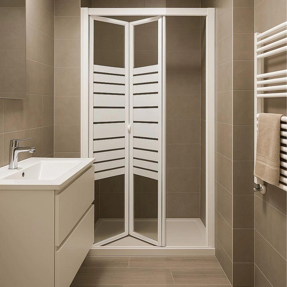 Porta doccia a soffietto book cristallo temprato profilo bianco bianco *** misure 76-80xh190cm serigrafato, confezione 1