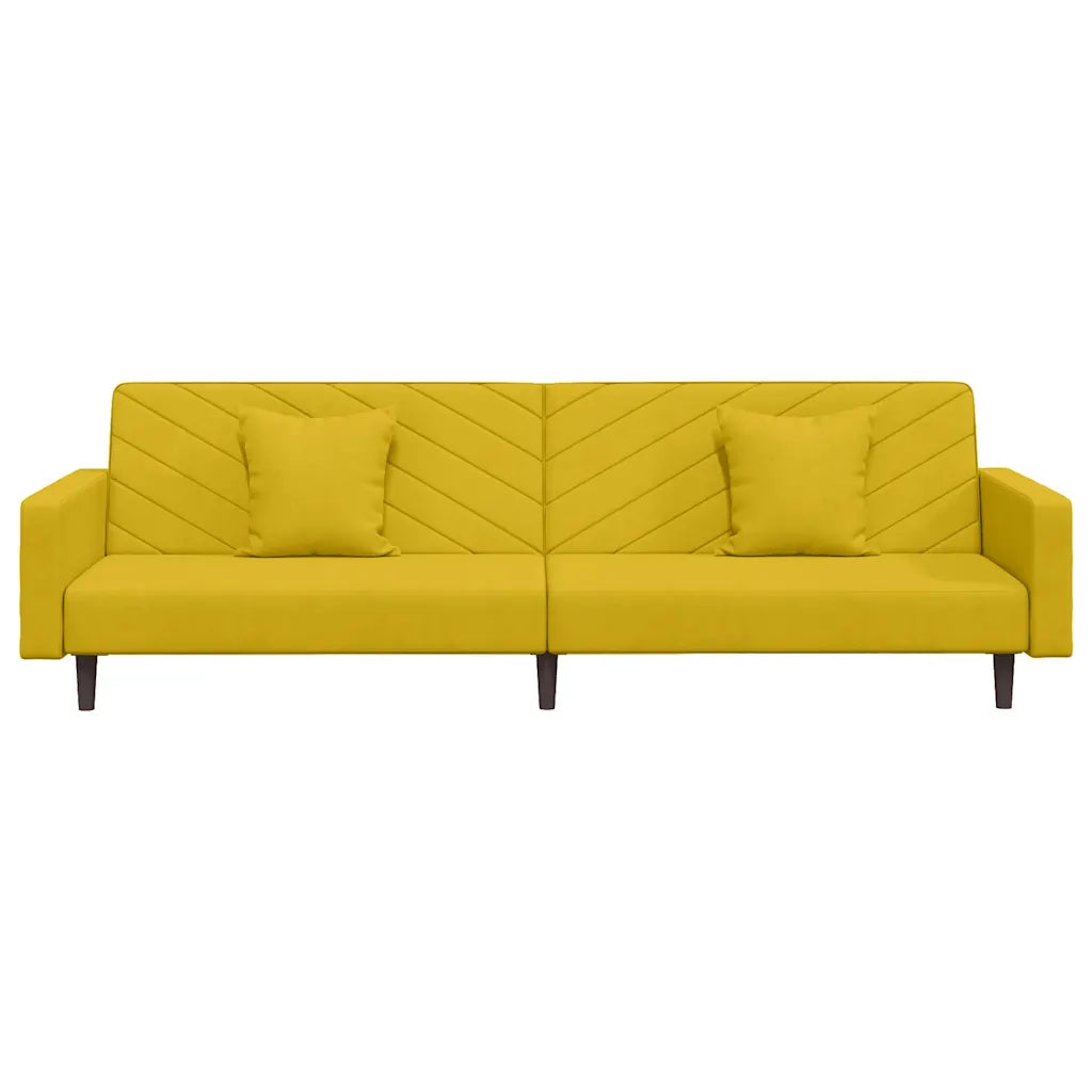Divano Letto a 2 Posti con 2 Cuscini Giallo in Velluto 375924