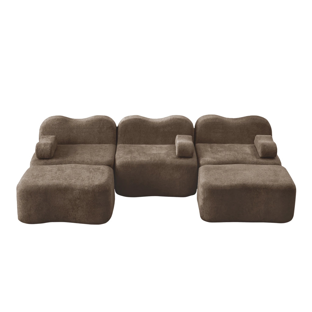 Canapé modulare a U senza telaio con pouf collegabili, velluto morbido, per soggiorno marrone