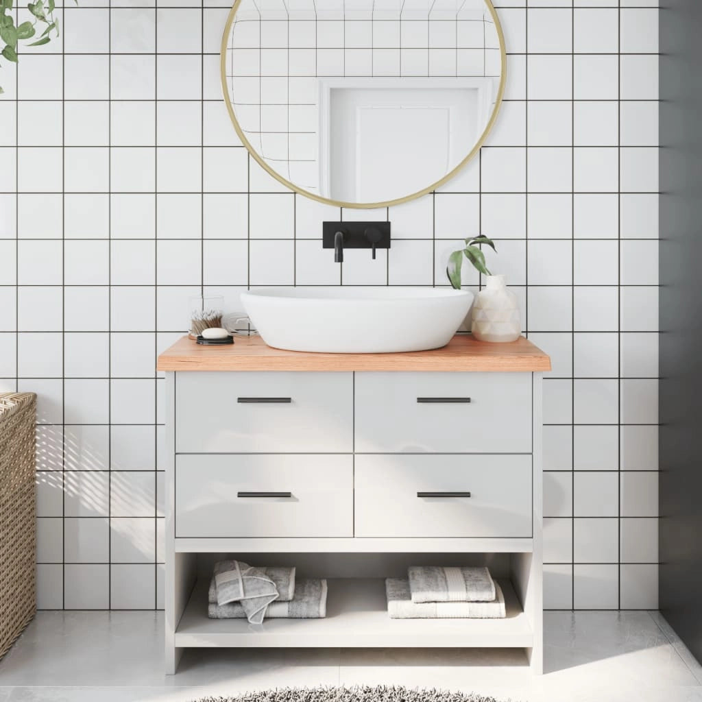 Piano Bagno Marrone 100x30x(2-4) cm Legno Massello Trattatocod mxl 119819