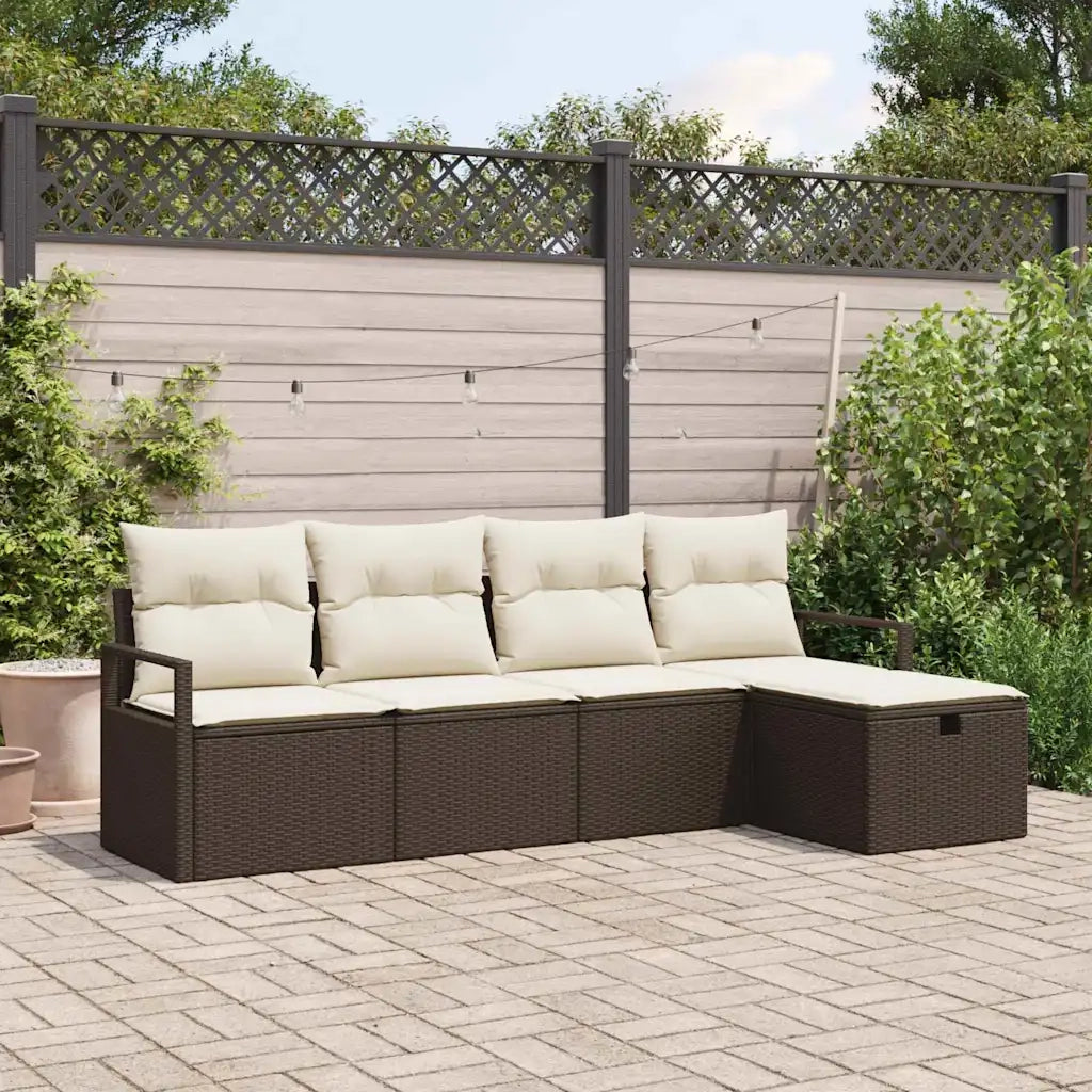 Set di divani con cuscino Marrone e Crema polyrattan