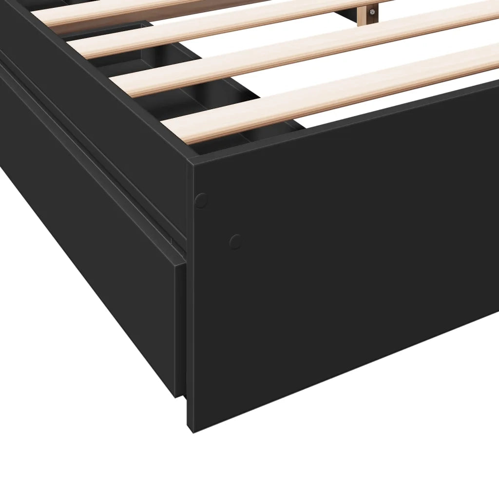 Letto matrimoniale | Letto per adulti | Giroletto con Cassetti Nero 200x200 cm in Legno Multistrato