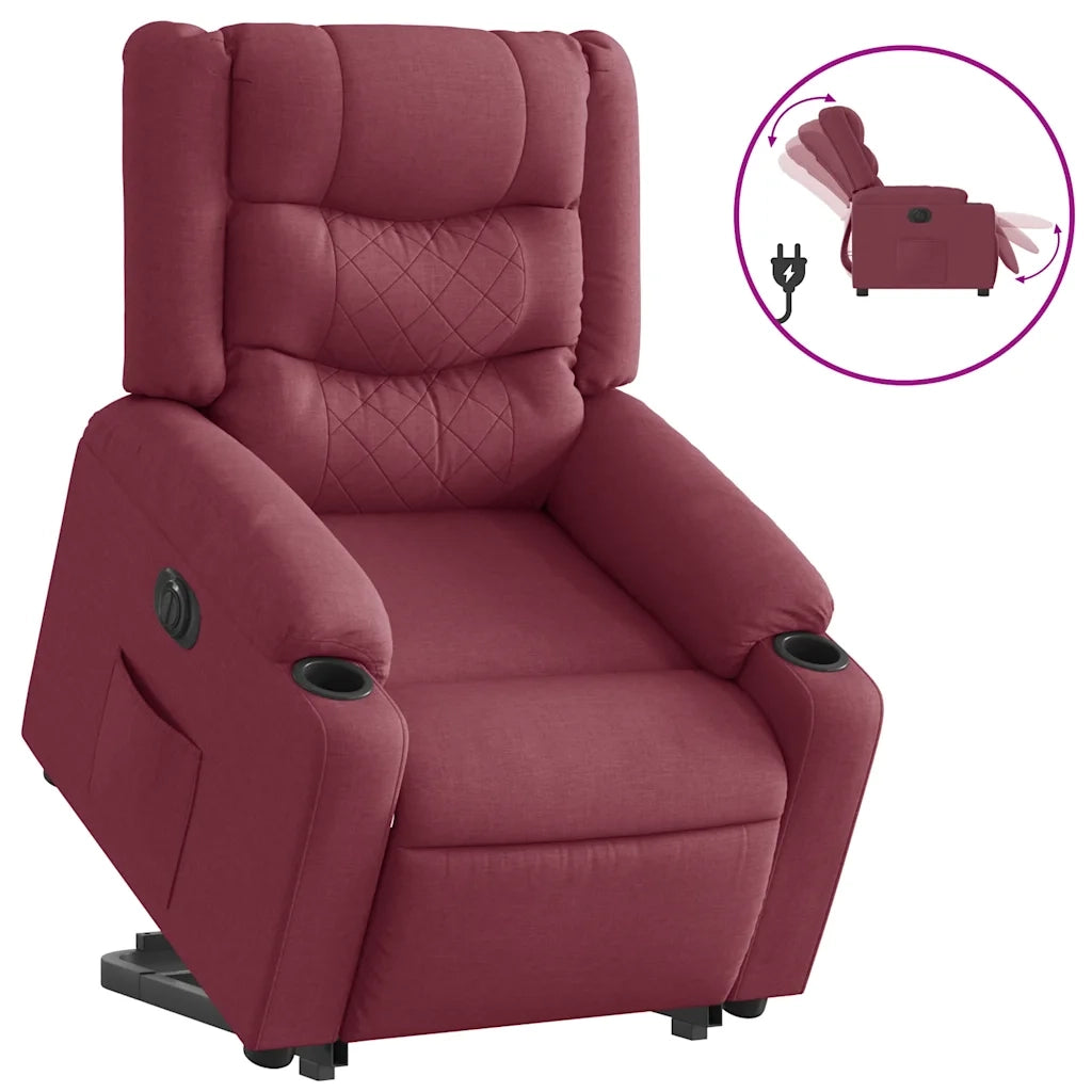 Poltrona Alzapersona Reclinabile Elettrica Rosso Vino Tessuto