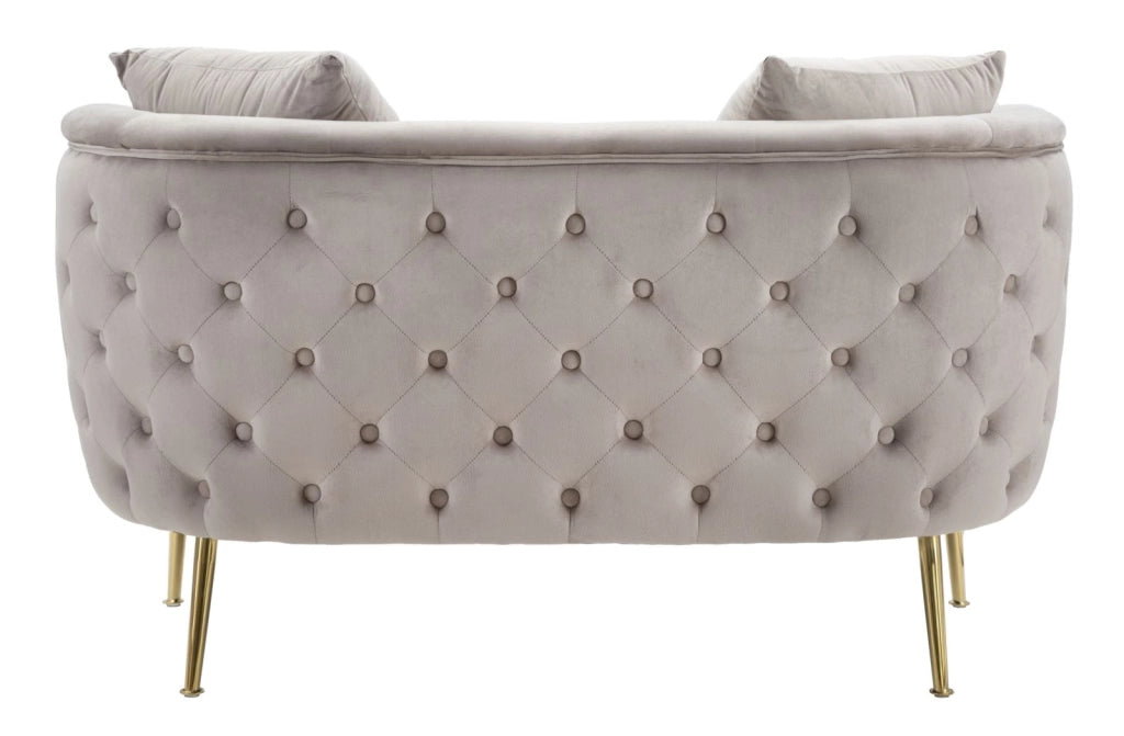 Divanetto in tessuto grigio con gambe dorate cm 127x74x71