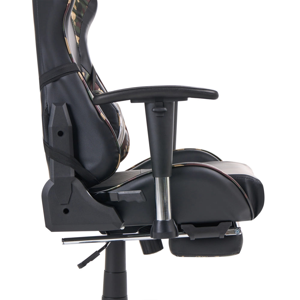 Sedia Gaming Nera Camo Ecopelle Girevole Regolabile Braccioli e Poggiapiedi Regolabile in Altezza Moderna