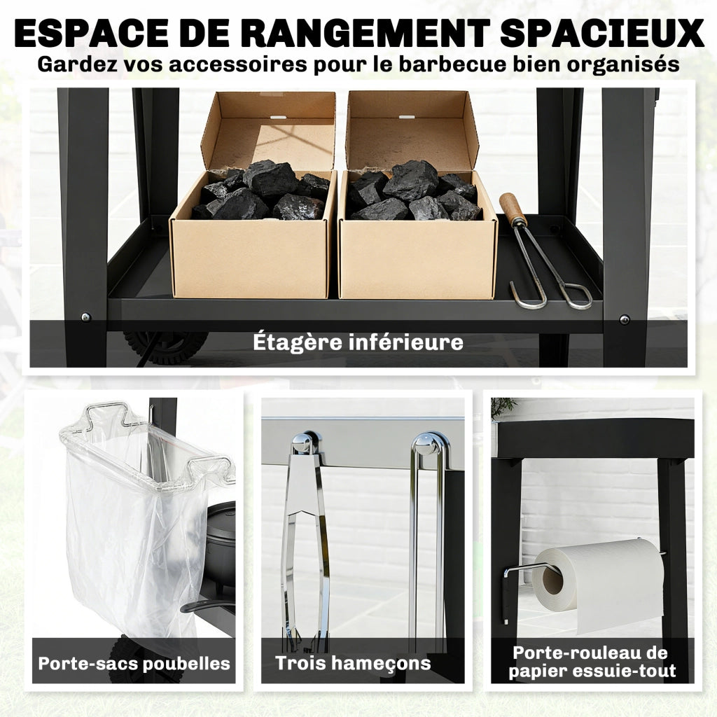 Tavolino da giardino pieghevole con ruote ¨C Zephmum ¨C Nero, acciaio inox, 115x67.5x80.5cm