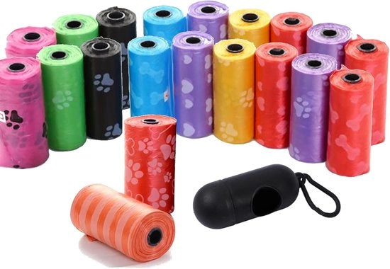 Sacchetti di immondizia per cani colorati - 300 pezzi con dispenser - Impermeabili e facili da usare
