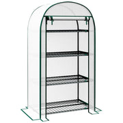 SERRA DA GIARDINO VERTICALE CON 4 RIPIANI IN METALLO E COPERTURA IN PE, 80X50X160 CM, BIANCO