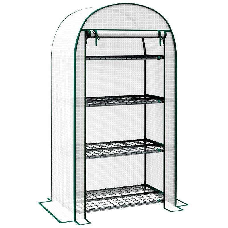 SERRA DA GIARDINO VERTICALE CON 4 RIPIANI IN METALLO E COPERTURA IN PE, 80X50X160 CM, BIANCO