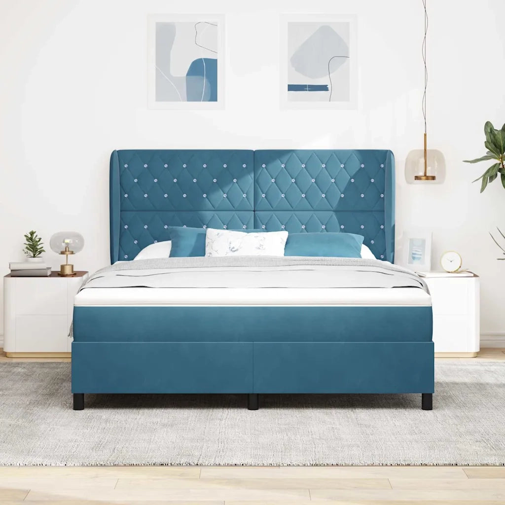 Letto a molle con materasso Blu Scuro 200 x 180 cm Velluto 3340890