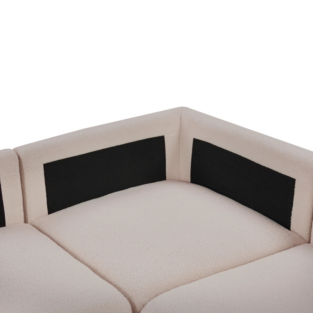 Divano a 5 posti in tessuto bouclè modulare bouclè beige lato sinistro stile minimale moderno