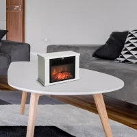 Camino Elettrico da Terra con Effetto Fiamma, Potenza Regolabile 600/1200W, Copertura 10-15m², Bianco