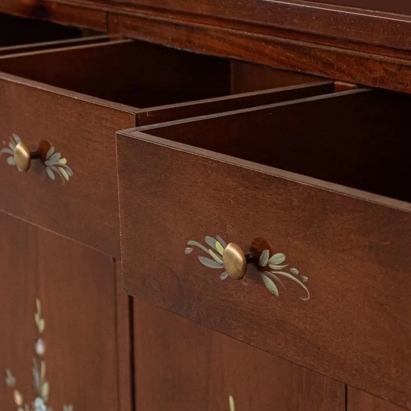 Madia credenza legno 4 porte 4 cassetti tinta noce decorata 160x40x110 - Mobili 2G