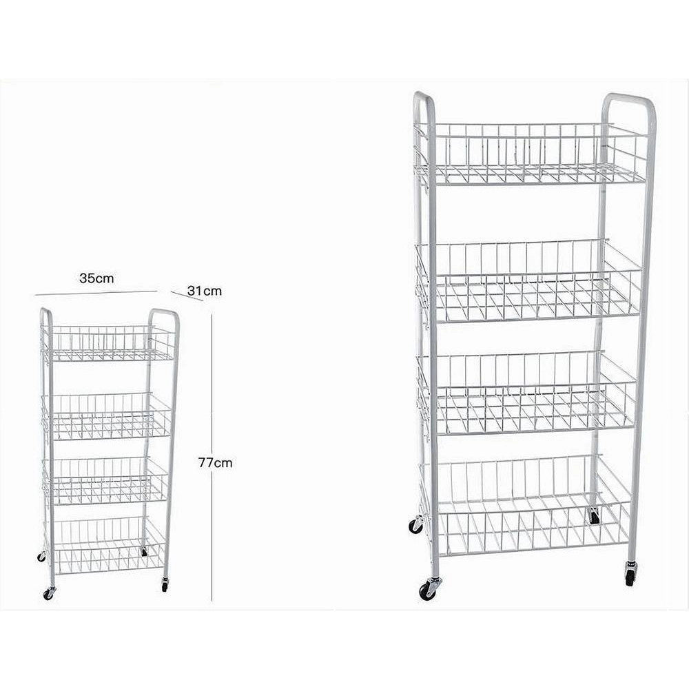Trade Shop - Carrello In Metallo Da Bagno Portaoggetti 4 Ripiani Porta Oggetti Con Ruote 52532 -