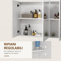 Specchio Armadietto da Bagno Pensile 90x15x70 cm in MDF e Vetro Bianco Lucido