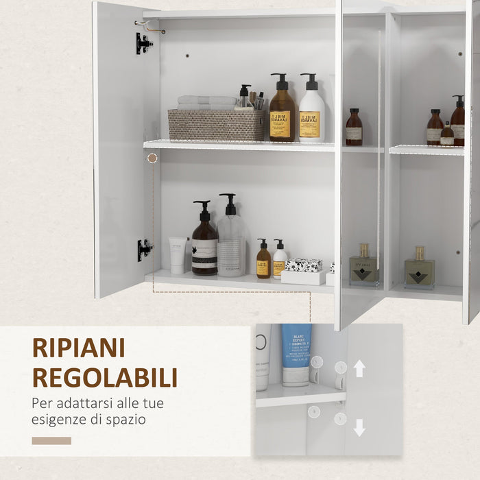 Specchio Armadietto da Bagno Pensile 90x15x70 cm in MDF e Vetro Bianco Lucido