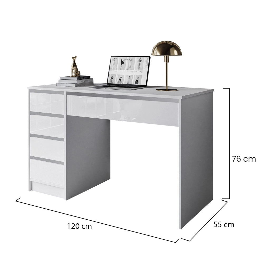 Massico, Scrivania 4 Cassetti, 120x55x143h cm Bianco Bianco Lucido