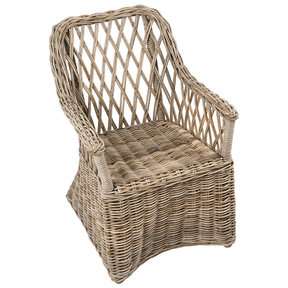 Poltrona da giardino in rattan naturale con cuscini dello schienale in cotone bianco sporco per interni ed esterni