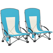 Set 2 Sedie da Spiaggia e Campeggio in Tessuto Pieghevoli con Braccioli con Borsa di Trasporto Blu