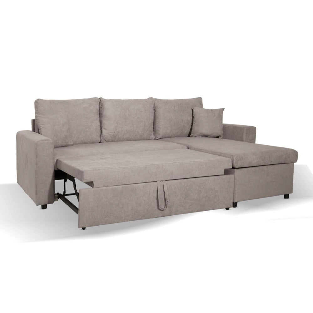 Divano con penisola reversibile funzione letto Golf tessuto tortora 225x148x81H