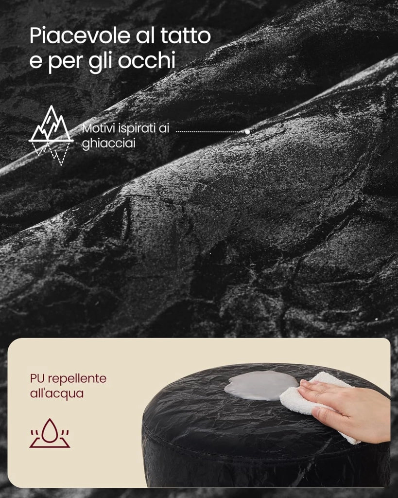 VASAGLE Sgabello da Trucco, Sedia per Toeletta, Regolabile in Altezza, Girevole a 360°, in PU, Seduta Spessa, per Camera da Letto Cucina Sala da Pranzo, Moderno, Nero Inchiostro LJB120B01