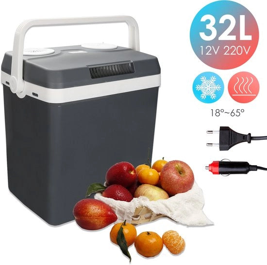 Cassa di raffreddamento elettrica 12V e 230V - 25L - AC/DC - Frigobox - Raffreddatore per campeggio - Auto e campeggio - Raffreddamento e riscaldamento - Grigio