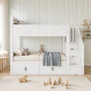 Letto a castello 90x200 cm bianco con scala contenitore e vani chiusi HAVRYA