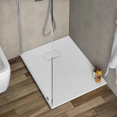 Piatto doccia 80x90 cm bianco effetto pietra in resina riducibile Agorà