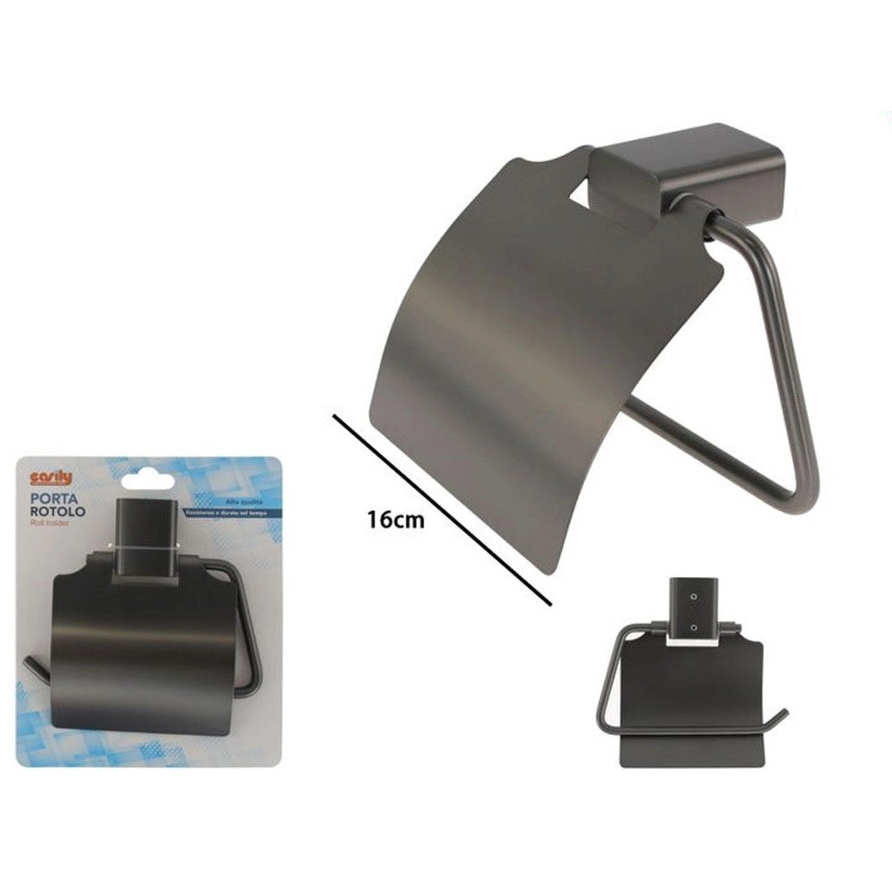 Trade Shop - Porta Rotolo Carta Igienica Parete Stilizzato Acciaio Con Copertura Grigio Bagno 87941 -
