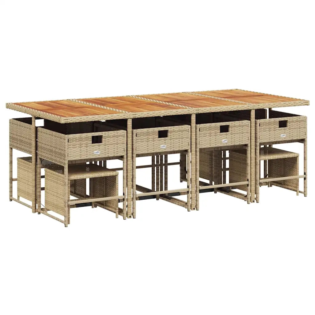Set da Pranzo da Giardino 13 pz con Cuscini Beige in Polyrattan 3211348