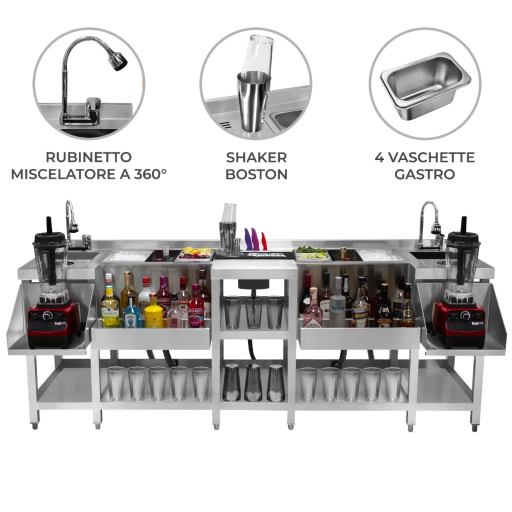 Cocktail Bar Station Compatta Twin Cocktail Risciacquo Shaker da Lavello