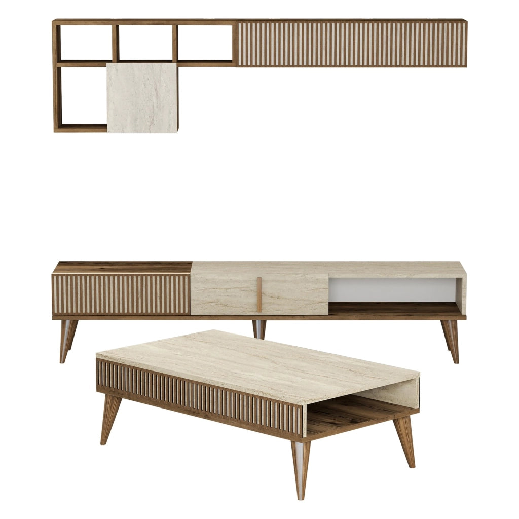 Cassacco, set Mobili da Soggiorno Modulabile, Marrone