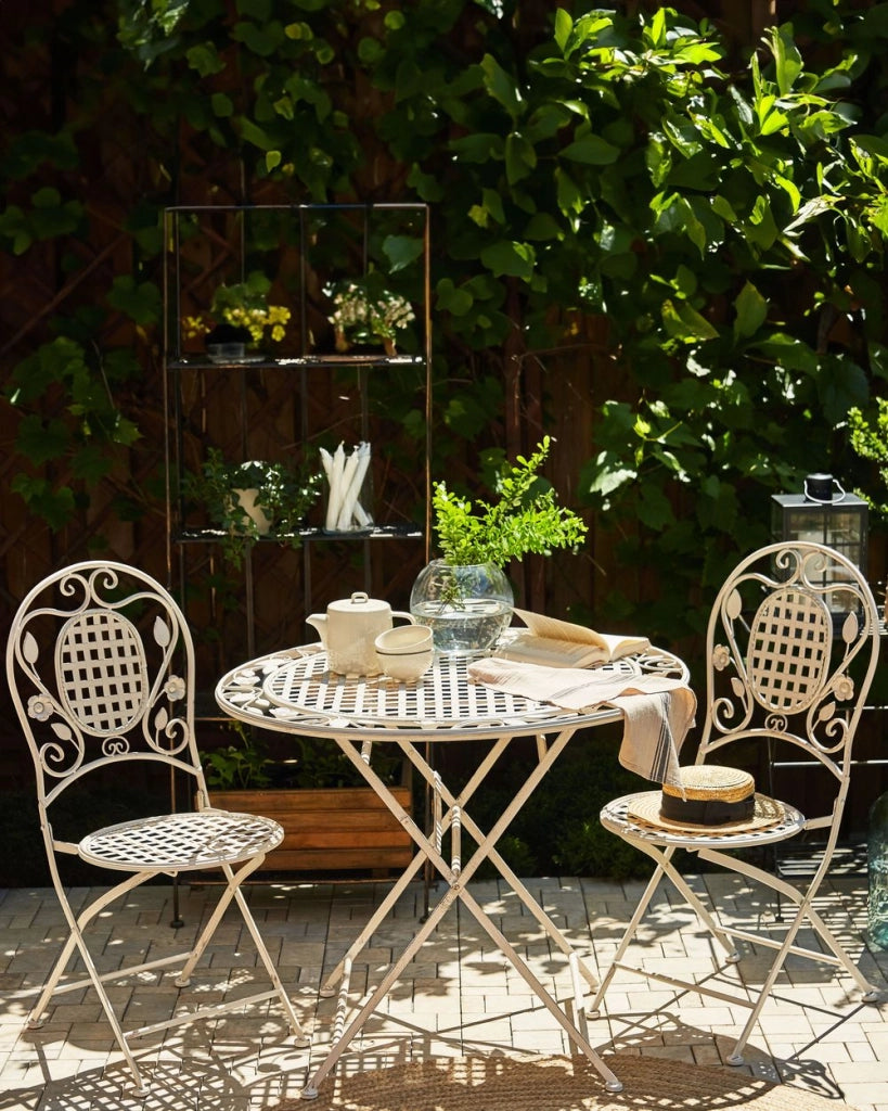 Set di 2 Sedie da Giardino Bistro Pieghevoli in Metallo Bianco Sporco