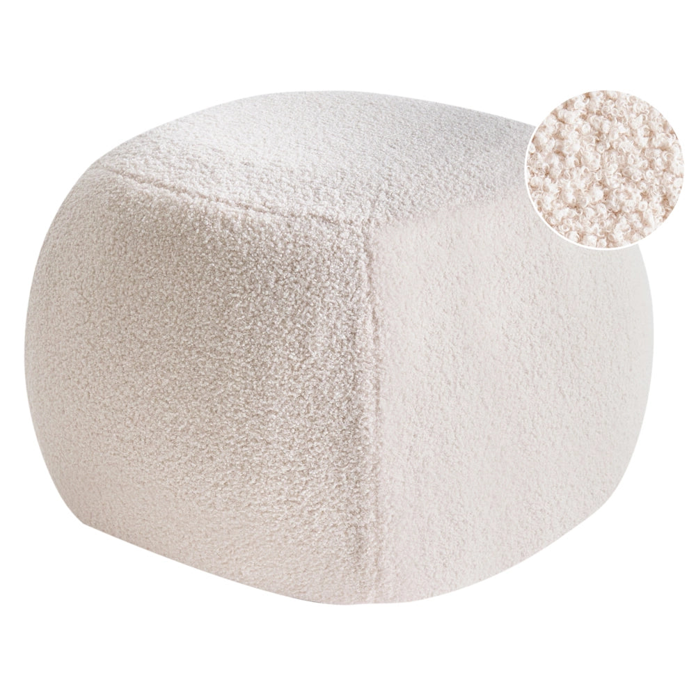 Poggiapiedi Bianco sporco Boucle Round Pouf imbottito Glam Ottomane Mobili Soggiorno