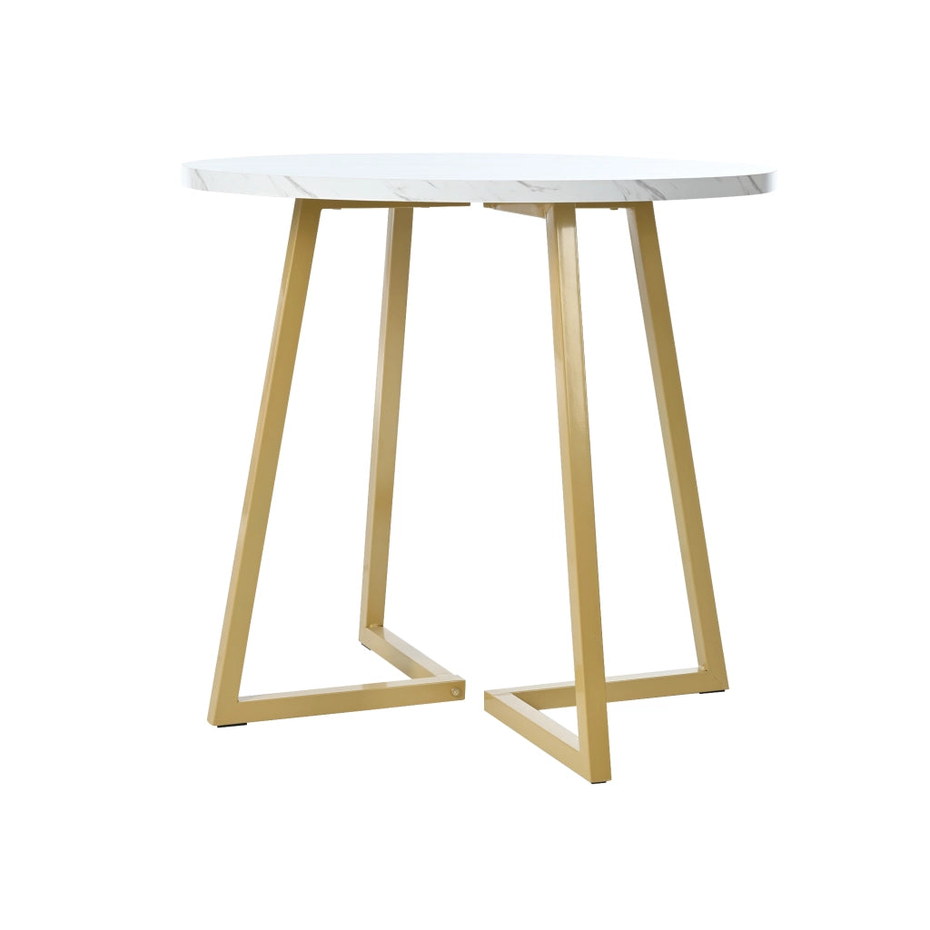 Tavolo da pranzo rotondo in MDF con effetto marmo, base in metallo, per cucina e soggiorno, bianco, 80 × 75 cm