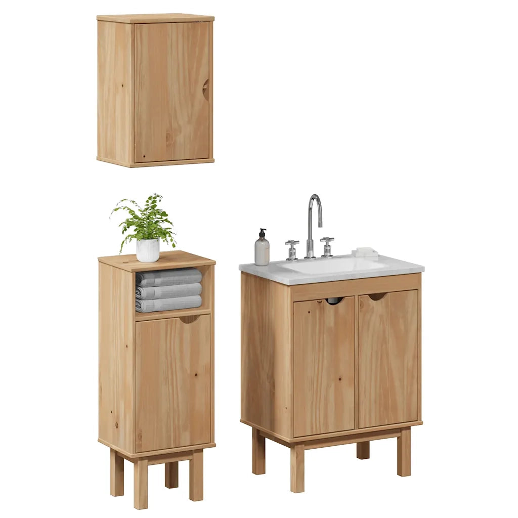Set Mobili da Bagno 3 pz OTTA in Legno Massello di Pino 3307682