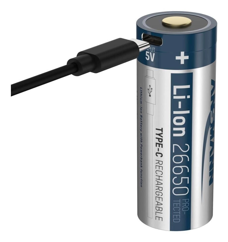 Ansmann 1307-0012 Batteria ricaricabile 26650 Li-Ion 3,6 V 5100 mAh con USB-C colore Nero
