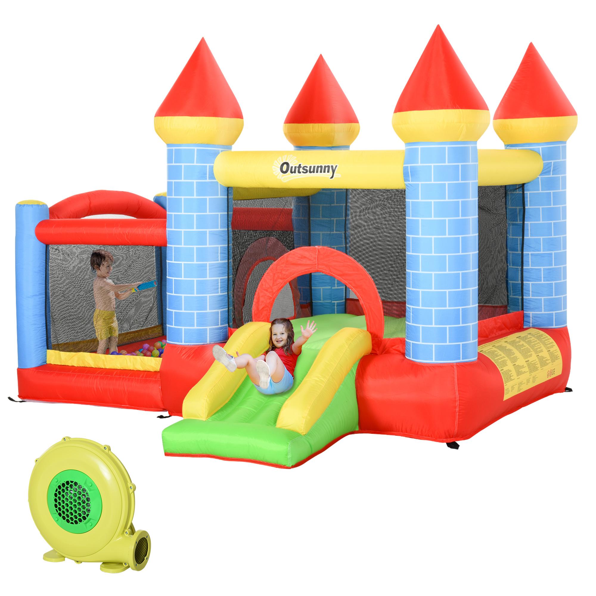 Castello Giostra Gonfiabile 300x275x210 cm con Scivolo Piscina Canestro e Pompa Multicolor