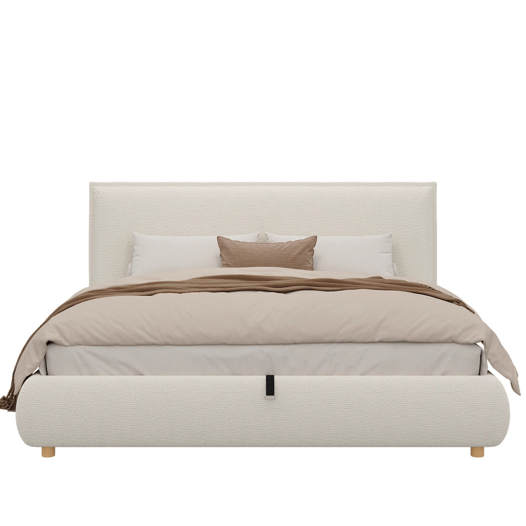 Letto Imbottito Matrimoniale Contenitore ¨C MINIMAL ¨C Idraulico, Testiera, Legno Massello, Bianco, 180x200