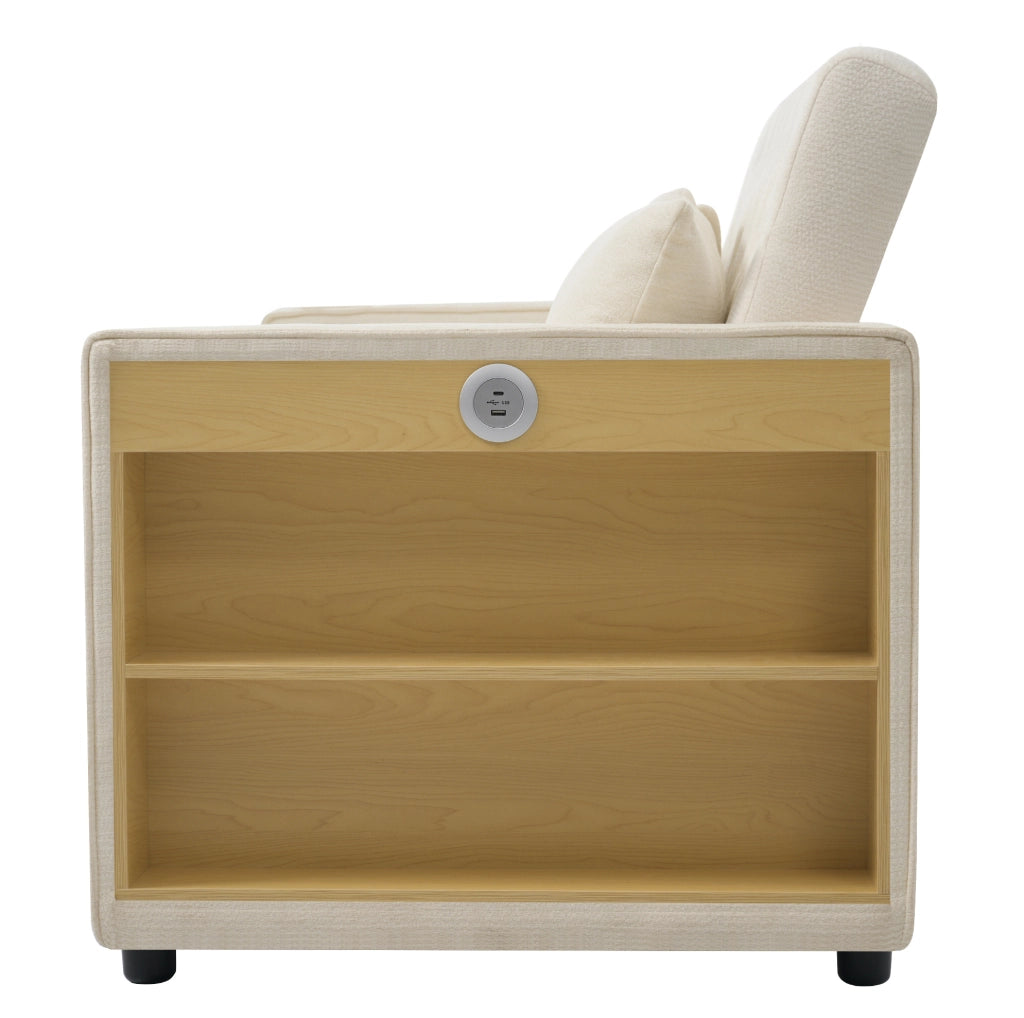 Divano letto 140x137x84 cm in ciniglia beige， 2 posti， con contenitore e USB