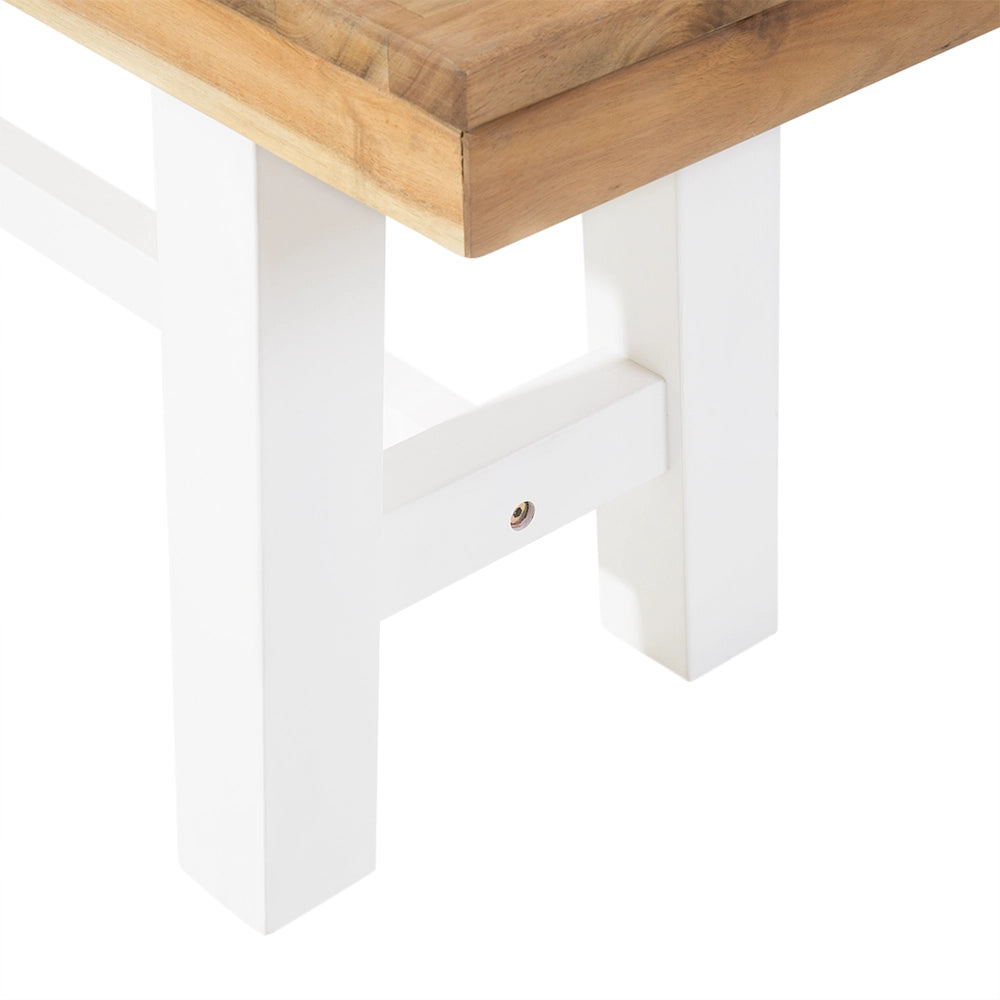 Panca da pranzo da giardino a 2 posti Sedile in legno chiaro Gambe bianche Rustico Country Garden interno esterno